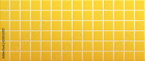 Tableau sur toile Realistic yellow ceramic tiles on wall in bathroom or kitchen