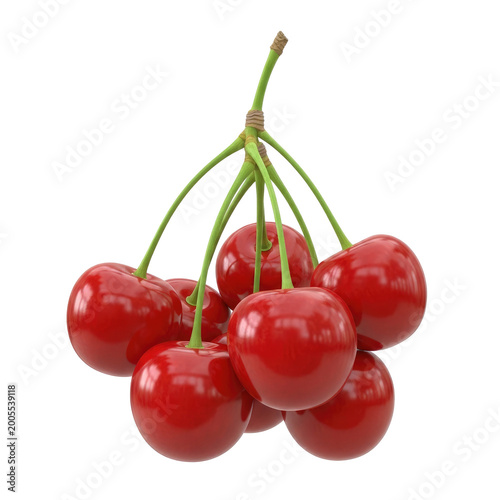 Fresh Red Cherries on a Branch for Healthy Eating and Nature Themes