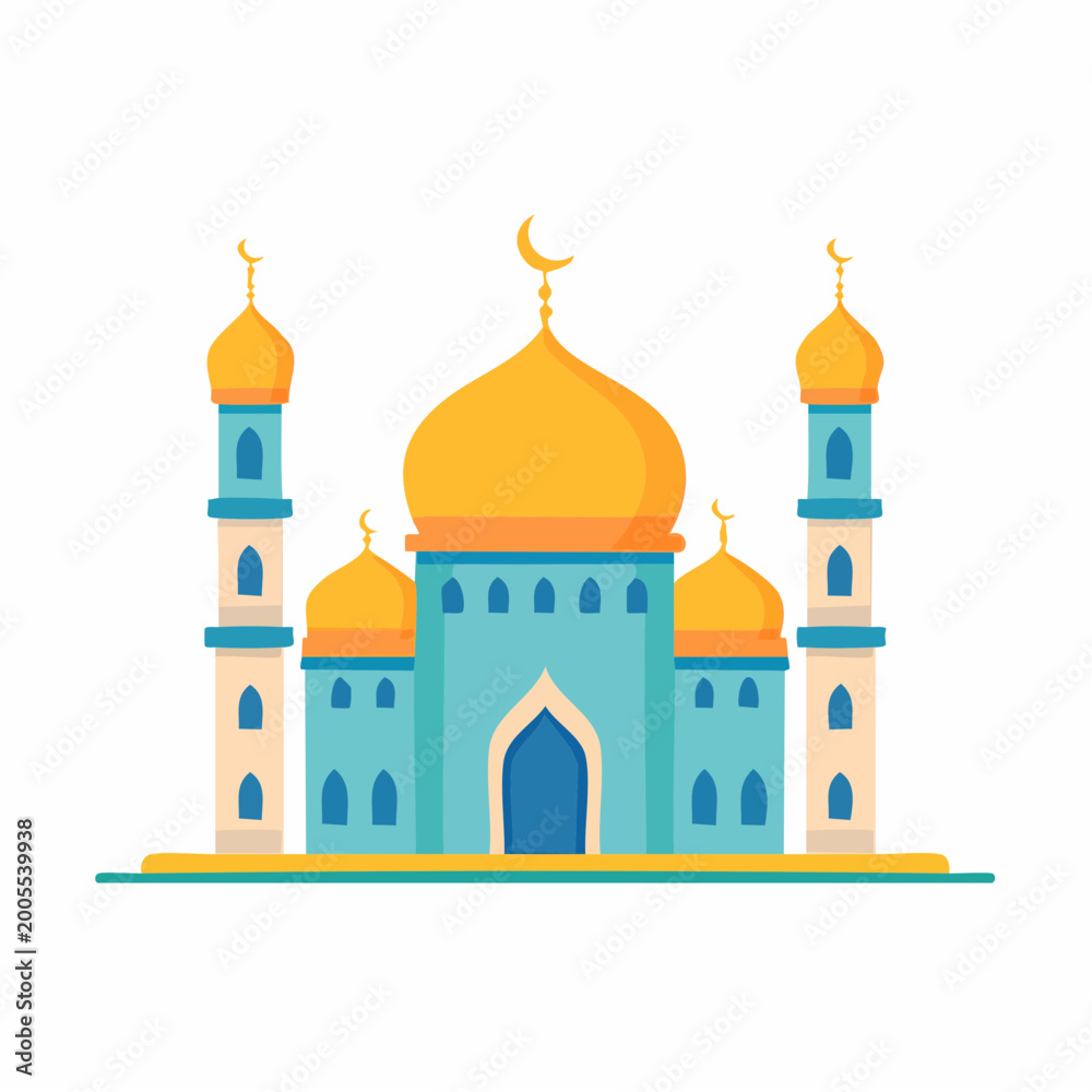 Fototapeta premium Stylized Mosque Illustration with Golden Domes and Minarets