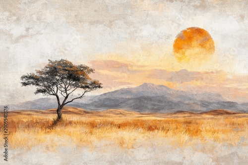 Lone tree sunset field solitary tree stands against vibrant sunset sky over open field