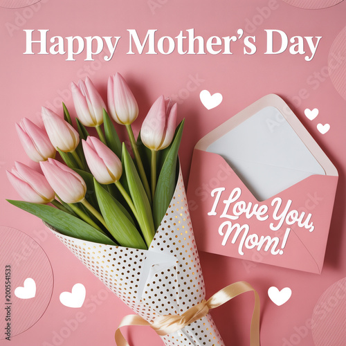 Happy Mothers Day Tulip Flowers Greeting Card Love Celebration Design