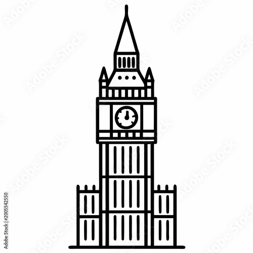 Icon of big ben clock tower with detailed architecture
