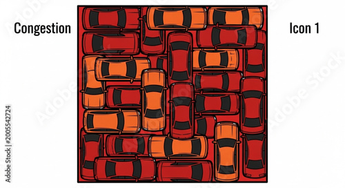 Vászonkép Traffic Congestion Illustration Showing Packed Cars.