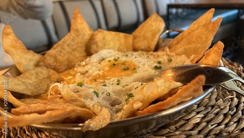 Fried Eggs with French Fries Traditional Spanish Style