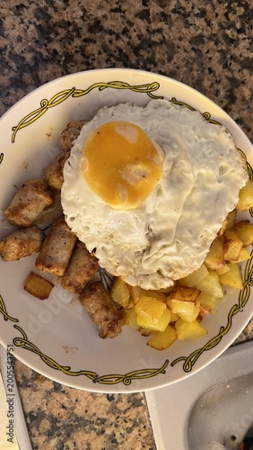 Fried Eggs with French Fries Traditional Spanish Style