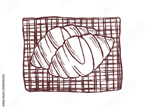 Hand drawn croissant, cartoon style, bakery croissants isolated on background for cafe, bistro, restaurant. Vector illustration.