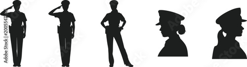 Photos Police officer silhouettes set, military salute and uniform concept, professiona