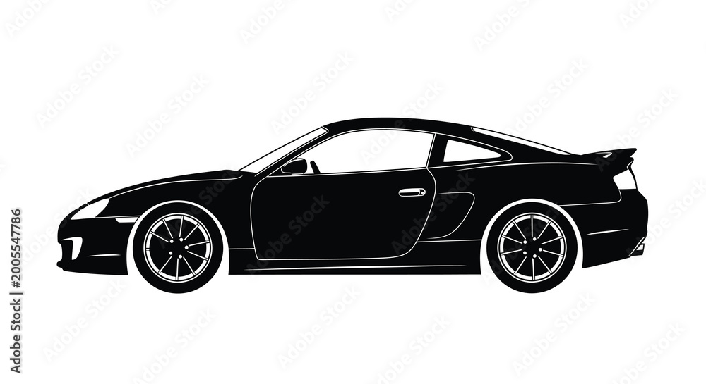 Naklejka premium sports car silhouette side view black and white isolated on white background high quality professional detailed modern elegant stylish clean crisp