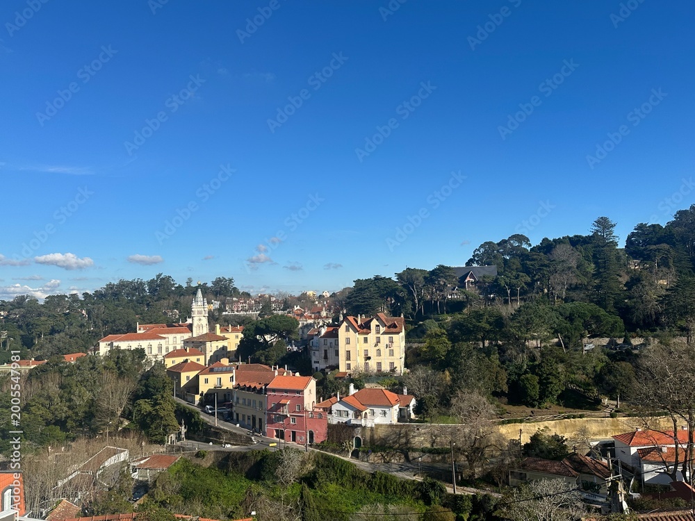 Fototapeta premium Scenic Cityscape of Sintra, Portugal: Charming European Town with Mediterranean Vibes and Ancient Architecture