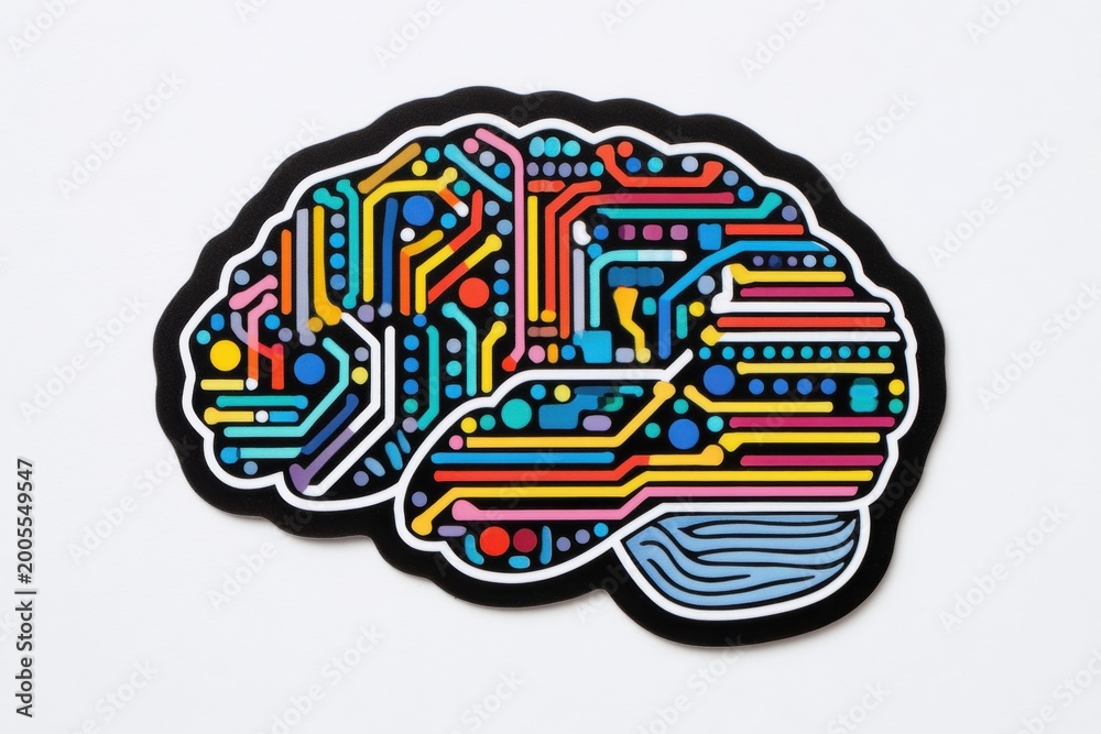 Fototapeta premium Colorful circuit board brain illustration on white background