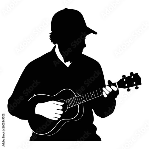 Fotografia Silhouette vector illustration of a person playing a ukulele