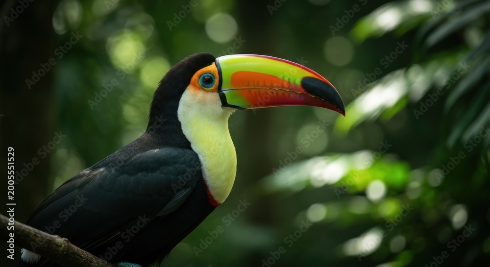 Fototapeta premium Colorful Toucan Bird in Tropical Forest.