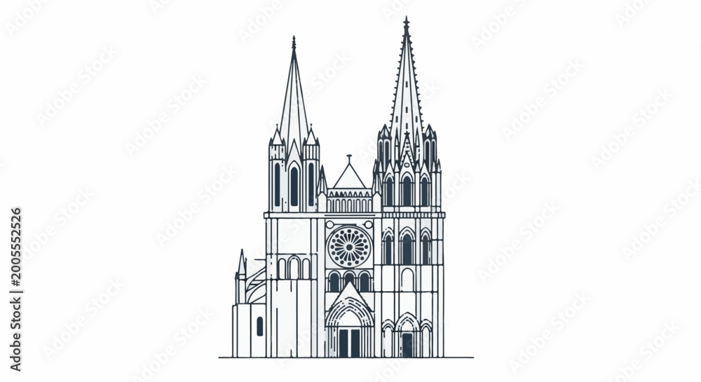 Obraz premium Ornate Gothic cathedral with twin spires and a rose window