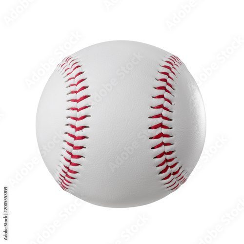 Classic white baseball with red stitching isolated on white background