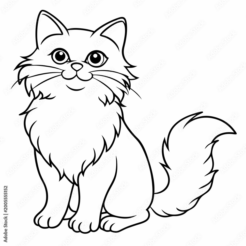 Obraz premium Cute cartoon cat sitting and looking forward