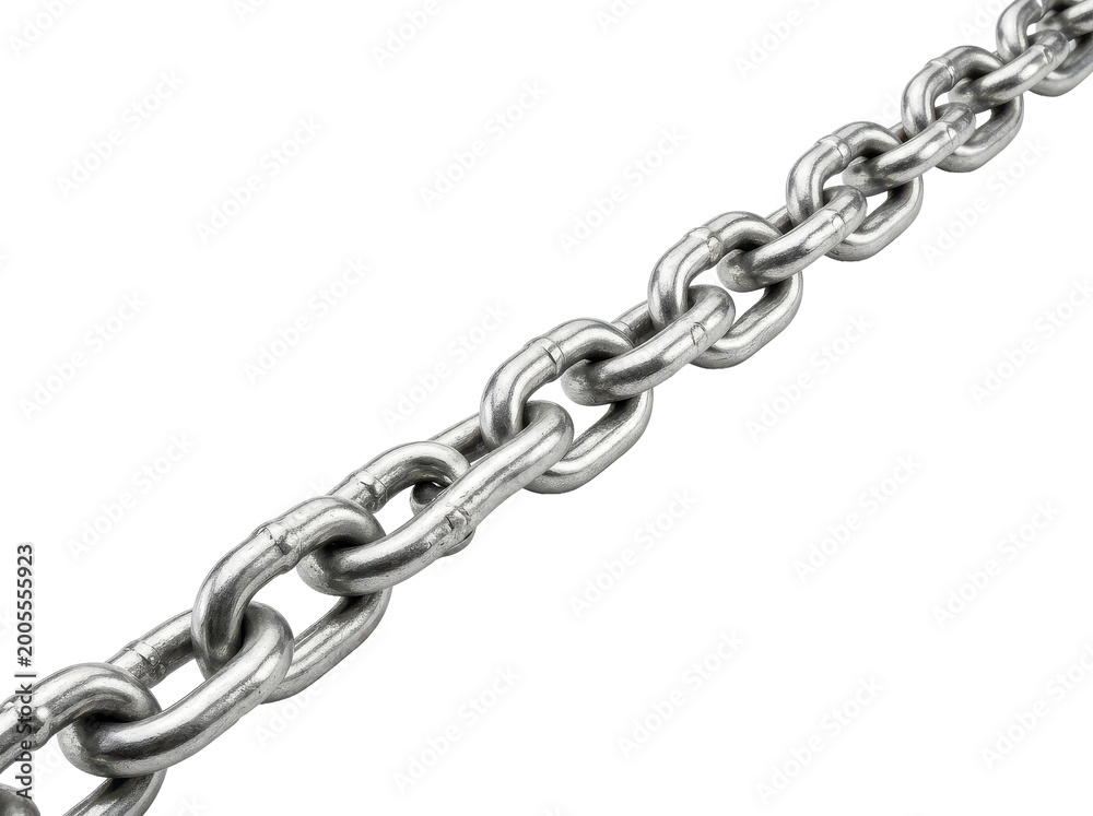 Fototapeta premium A close-up view of a shiny metal chain on a white background