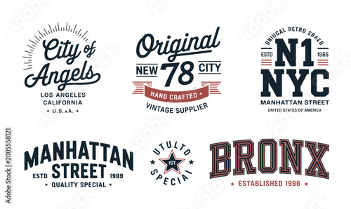 Vintage NYC and Los Angeles Typography Badge Set Retro Athletic Vector for Apparel and T-Shirt Design