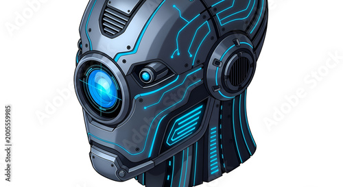 Futuristic Robot Head with Glowing Blue Circuits - AI Cybernetic Technology Concept