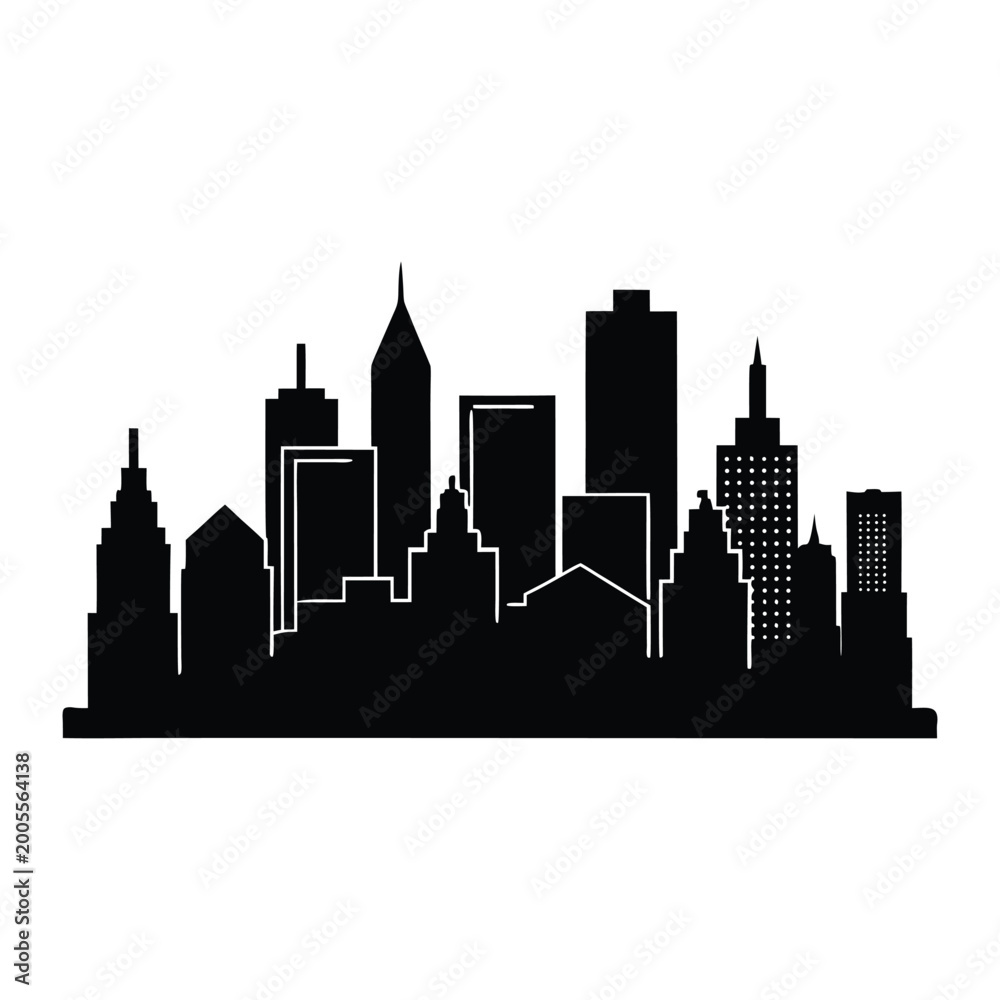 Naklejka premium City skyline with buildings silhouette illustration