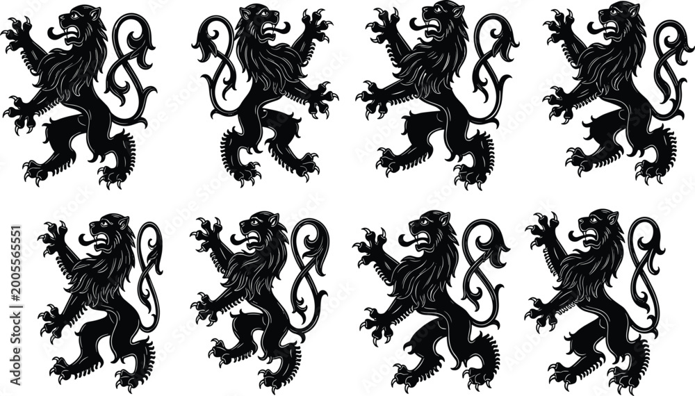Fototapeta premium Heraldic lion silhouette vector, rampant design, emblem artwork