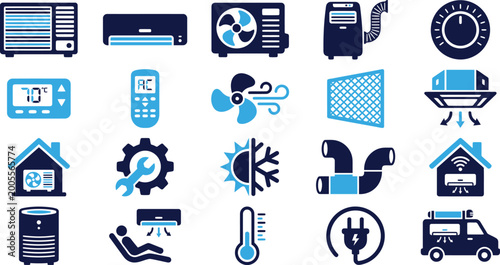 Tableau sur toile Air conditioning and cooling system icons representing climate control and ventilation equipment