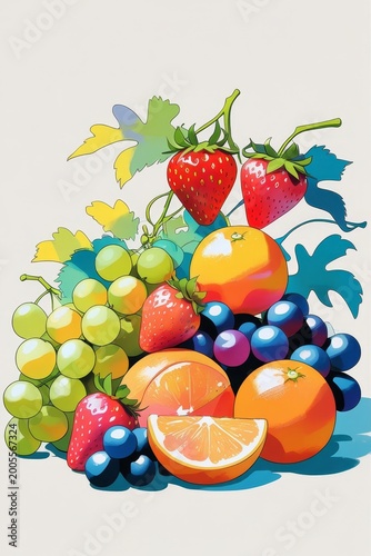 Modern illustration of fresh organic fruits in various artistic styles for Printing