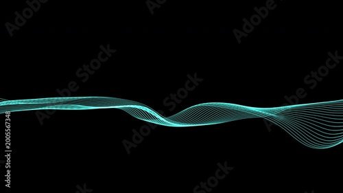 blue glowing flowing wave lines forming smooth motion on dark background