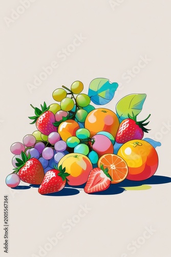 A fruit still life with vibrant hues and hand-painted brushstrokes for kitchen interior design