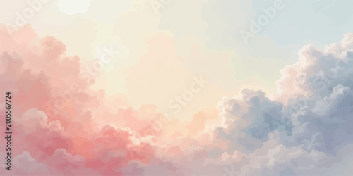 Photos Dreamy pastel watercolor clouds at dawn with soft pink and blue hues creating a