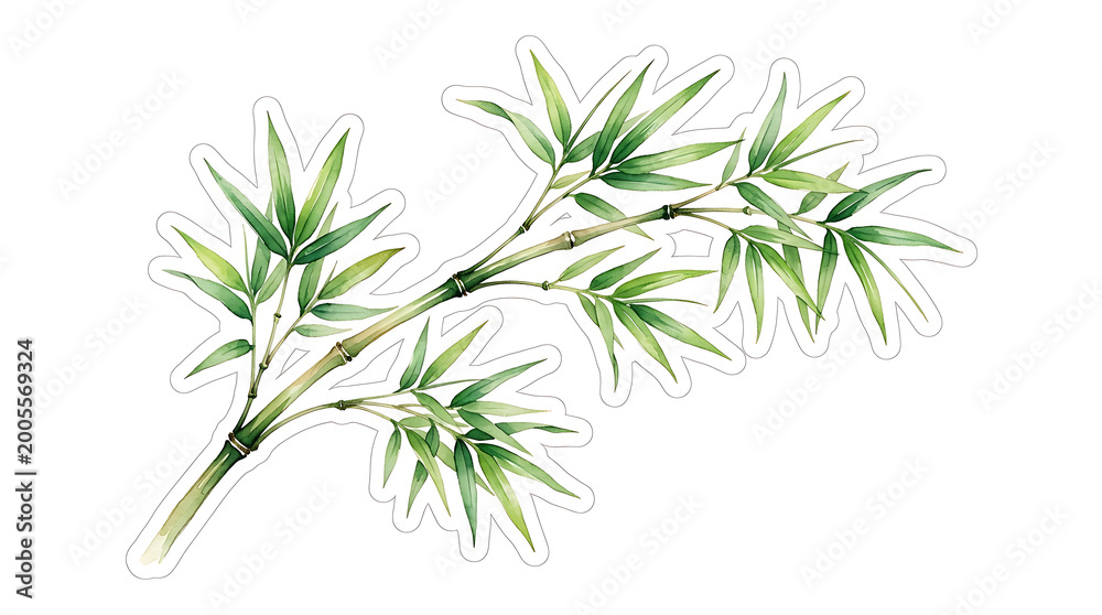 Obraz premium Green bamboo branch watercolor botanical sticker cutout isolated