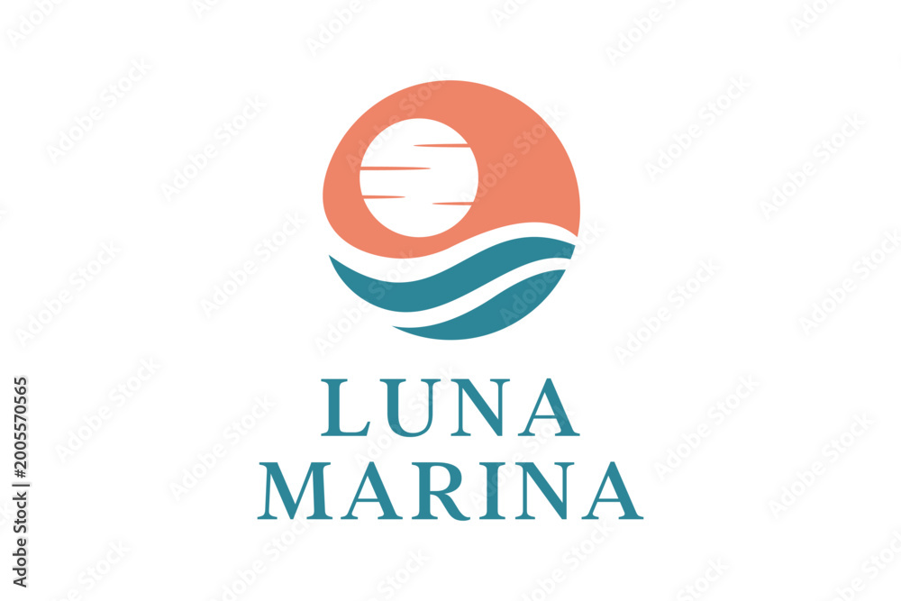 Obraz premium Luna Marina Logo Design with Sun and Waves.
