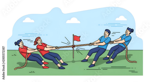 Teamwork Tug of War Competition - Business Rivalry, Strength, and Collaboration