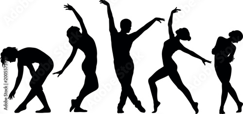 Obraz na plátně Collection of five black silhouette ballet dancers in various expressive poses o