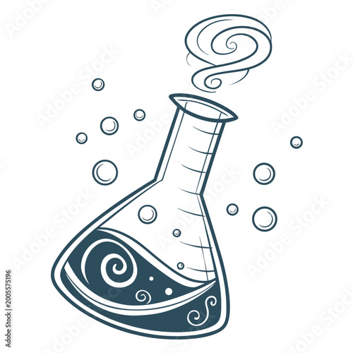 Quadro em tela Erlenmeyer flask with swirling liquid bubbles
