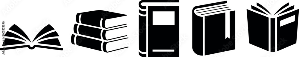 Fototapeta premium Collection of various book icons in different closed and open positions