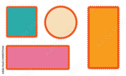 Konstfotografi Set of Colorful Blank Postage Stamp Frames and Border Templates in Different Sha
