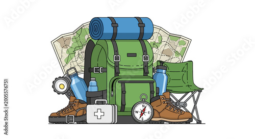 Photos Hiking backpack and camping gear.