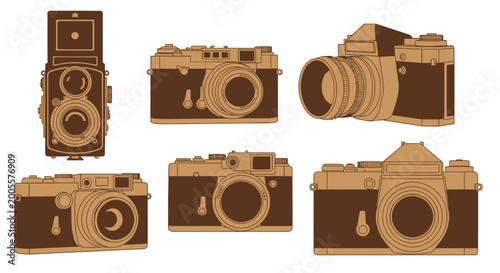 Canvas-taulu Wooden camera models on display.