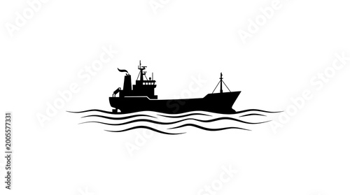 Obraz na płótnie Black ship sailing on waves vector illustration