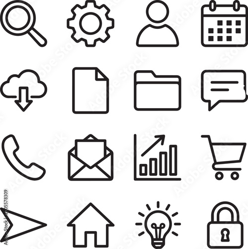 Minimal Outline Icons Collection – Smart Home, UI, Technology & Furniture Vector Icon Pack