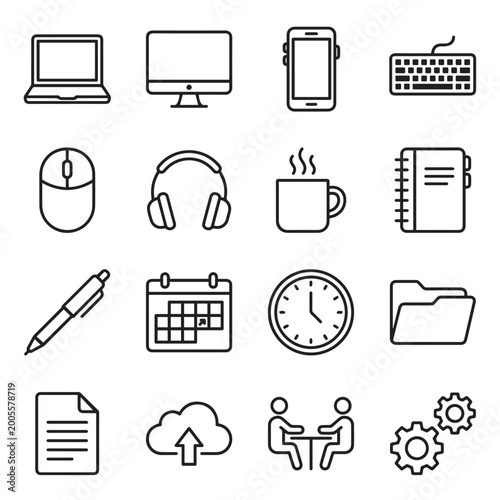 Minimal Outline Icons Collection – Smart Home, UI, Technology & Furniture Vector Icon Pack
