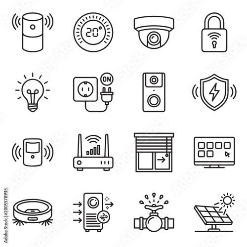 Minimal Outline Icons Collection – Smart Home, UI, Technology & Furniture Vector Icon Pack