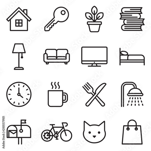 Minimal Outline Icons Collection – Smart Home, UI, Technology & Furniture Vector Icon Pack