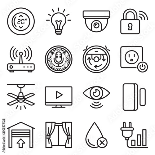 Minimal Outline Icons Collection – Smart Home, UI, Technology & Furniture Vector Icon Pack