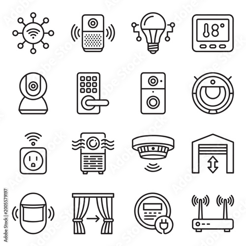 Minimal Outline Icons Collection – Smart Home, UI, Technology & Furniture Vector Icon Pack