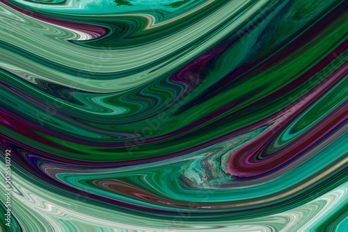 abstract green background with colorful wave lines.