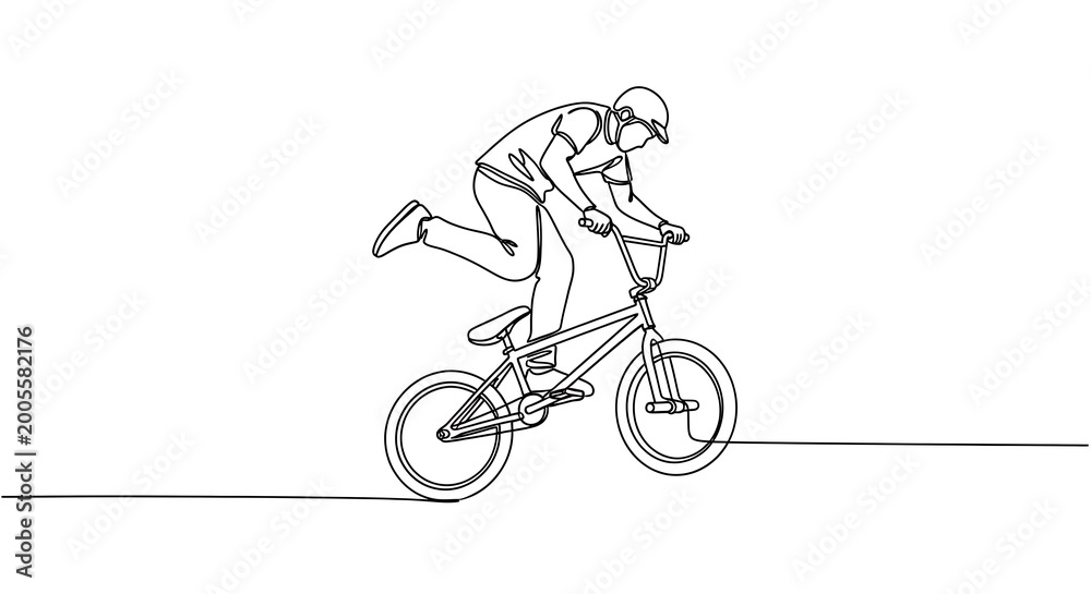 Fototapeta premium BMX Rider Performing Stunt in Minimalist Line Art.