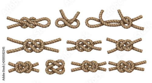 Foto Variety of nautical rope knots closeup.