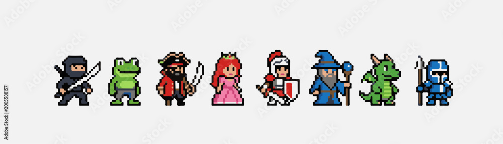 Obraz premium Retro Pixel Character Lineup