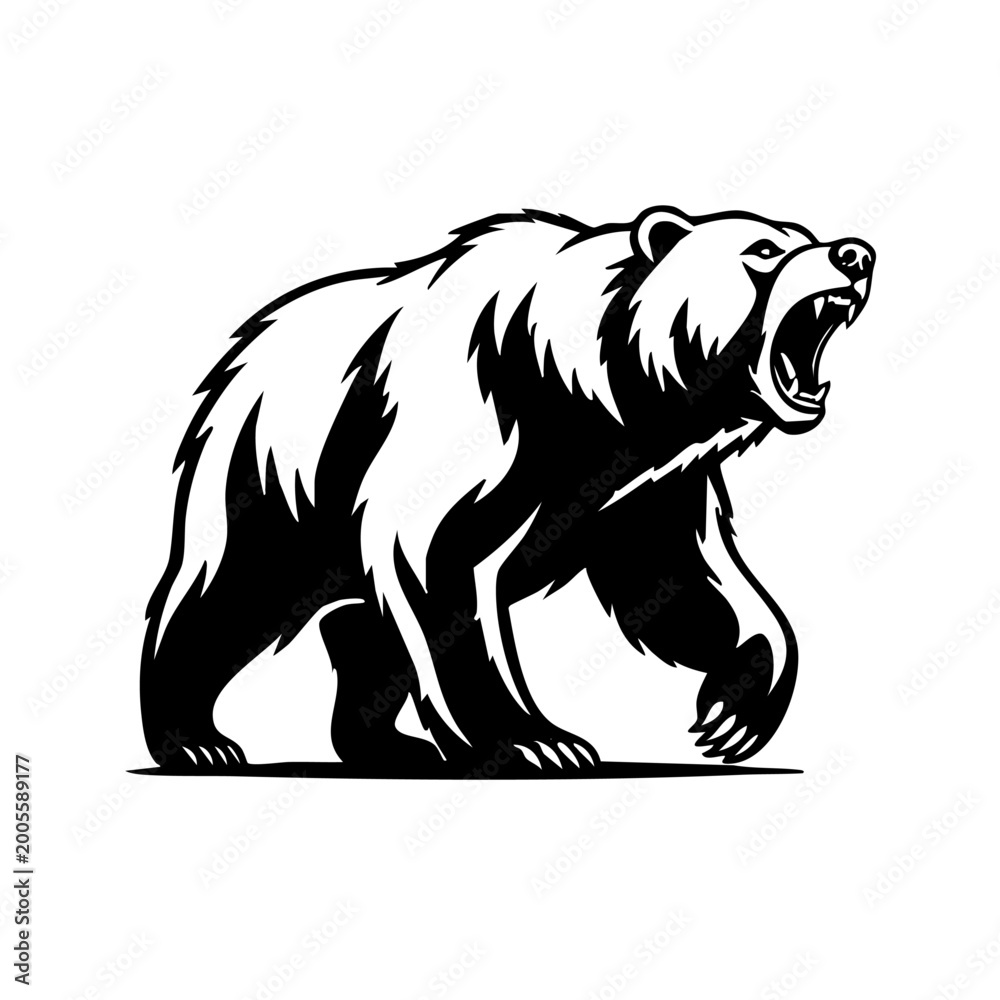 Fototapeta premium Roaring Grizzly Bear Vector Illustration. Aggressive Bear Mascot Logo Design.